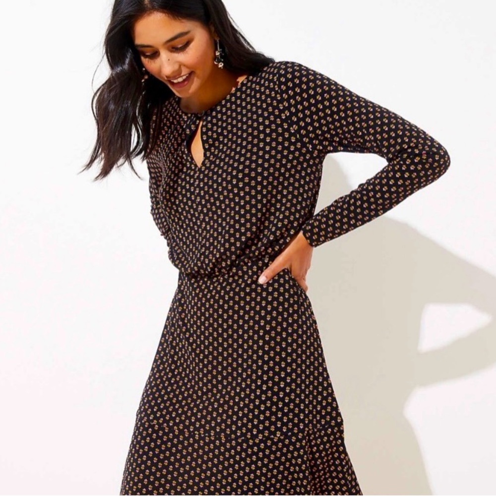 Loft keyhole flounce dress long sleeve floral print | 4